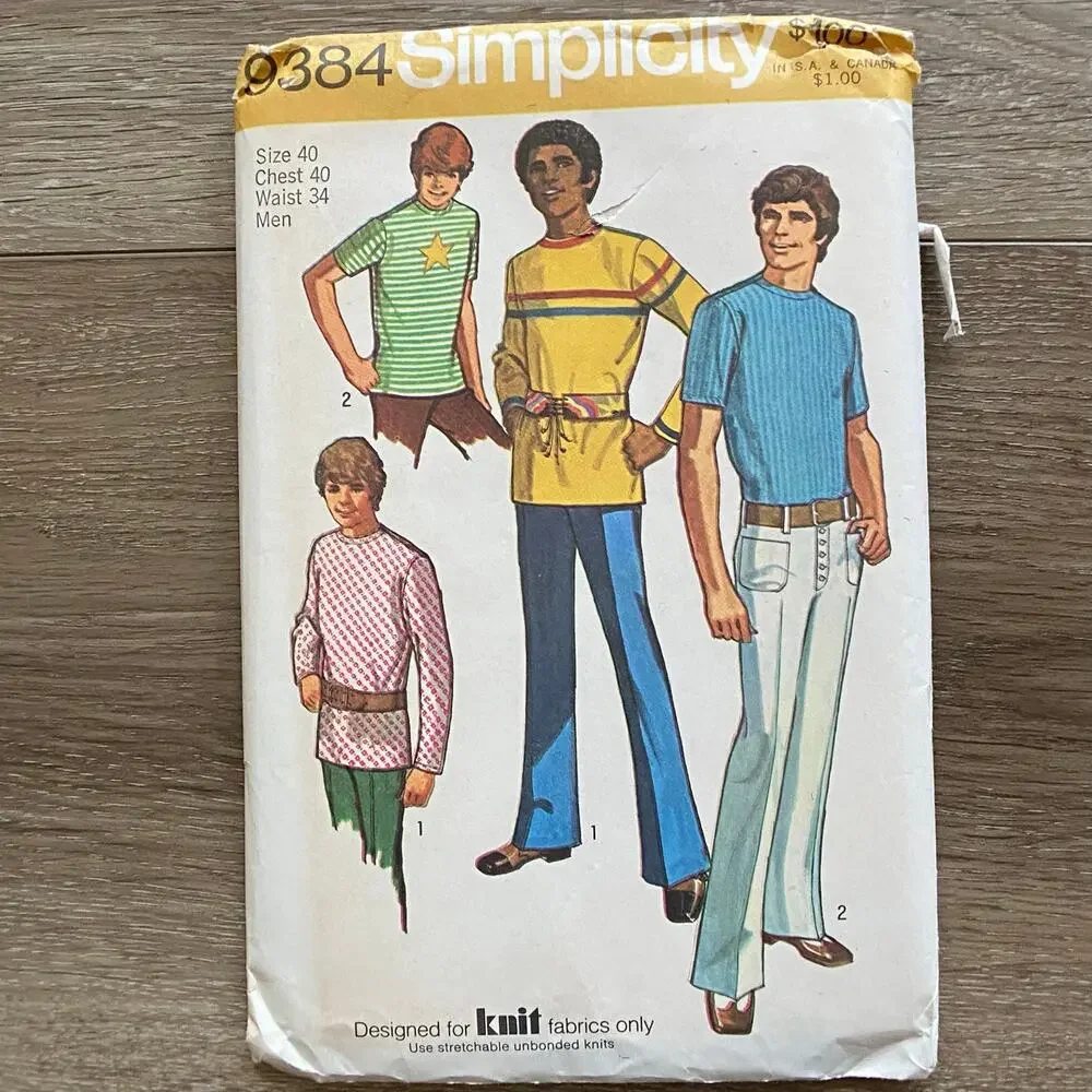 Vintage Sewing Patterns Mens McCall & Simplicity 1970 Chest 40 Waist 34 Lot 2